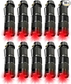 10 Pack Red Light Flashlight Single Mode Red Light Torch with Clip Zoomable Red Flashlight for Hunting Astronomy Aviation Night Observation