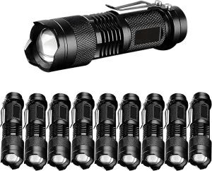 10 Pieces LED Flashlights Torch, High Lumens Mini Flashlight Waterproof Pocket Flash Light with 3 Modes, Adjustable Focus Zoomable for Camping, Hiking, Indoor, Outdoor, Home Use