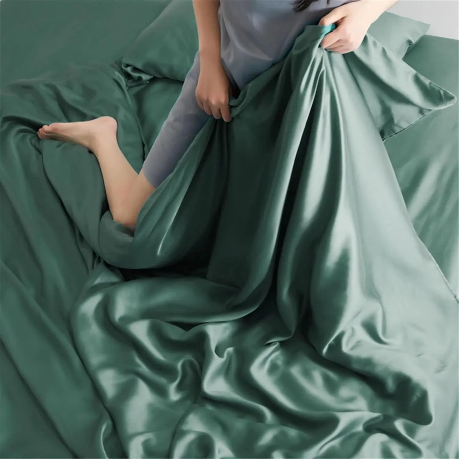 100 Percent Silk Summer Bedding Set - Flat Sheet, Pillowcase, Quilt Cover - Double, Queen & King Size