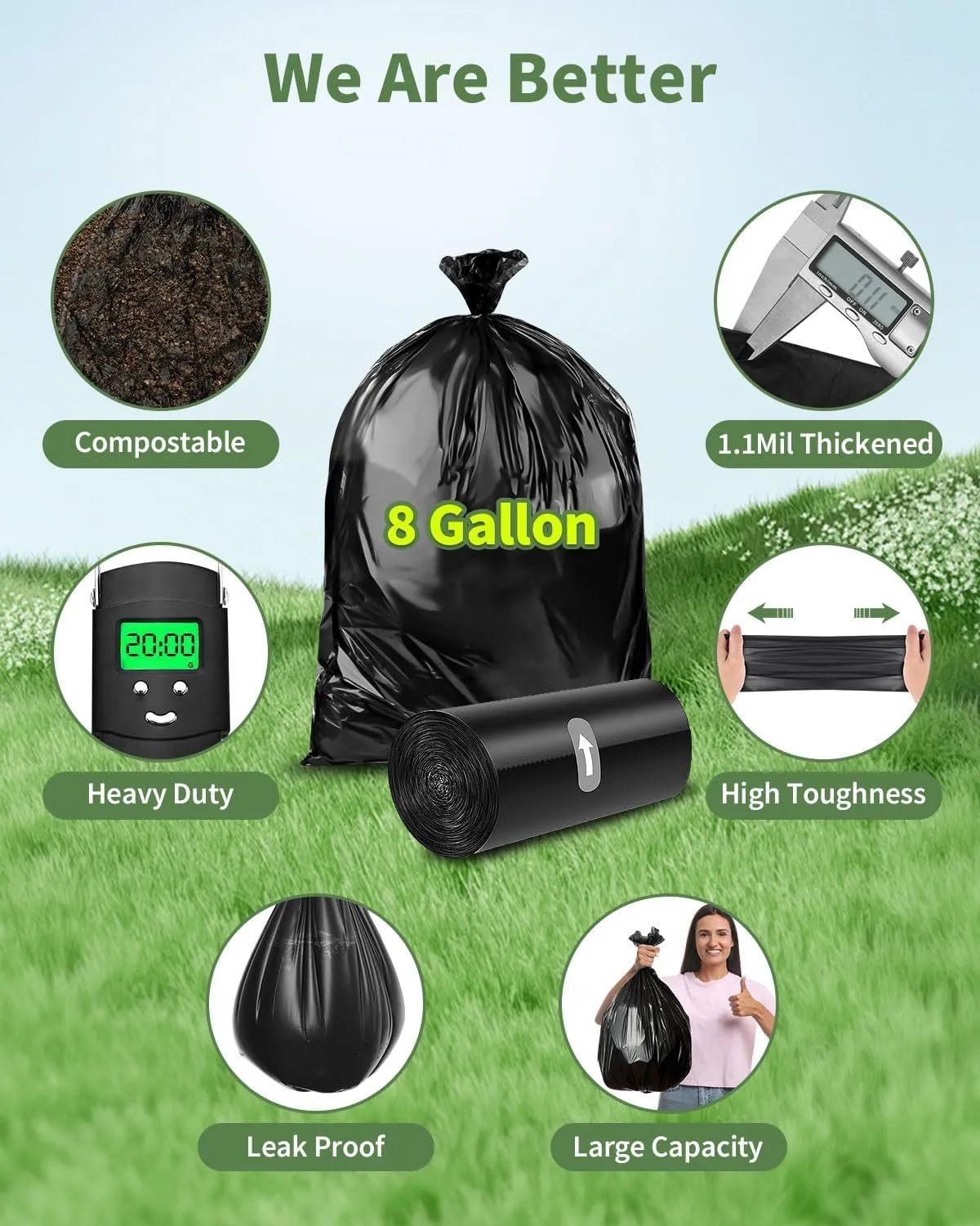 100 Portable Toilet Bags Thick Biodegradable Camping Toilet Bags for Portable Potty, 8 Gal Compost Toilet Waste Bag for 5 Gallon Bucket Toilet Seat Adults Outdoor, 1.1 Mil
