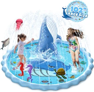 102" Splash Pad, Sprinkler & Splash Play Mat Toys for Kids Water Toys, Inflatable Wading Pool Extra Large Thicker Summer Outdoor Funny Toys for Kids & Dogs
