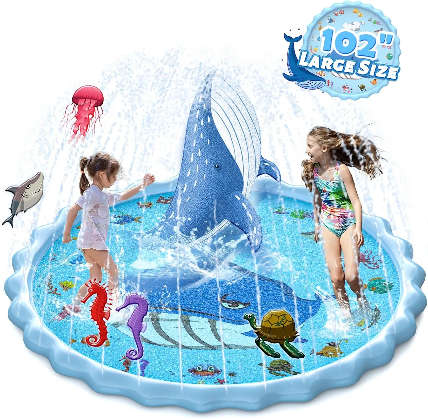 102" Splash Pad, Sprinkler & Splash Play Mat Toys for Kids Water Toys, Inflatable Wading Pool Extra Large Thicker Summer Outdoor Funny Toys for Kids & Dogs
