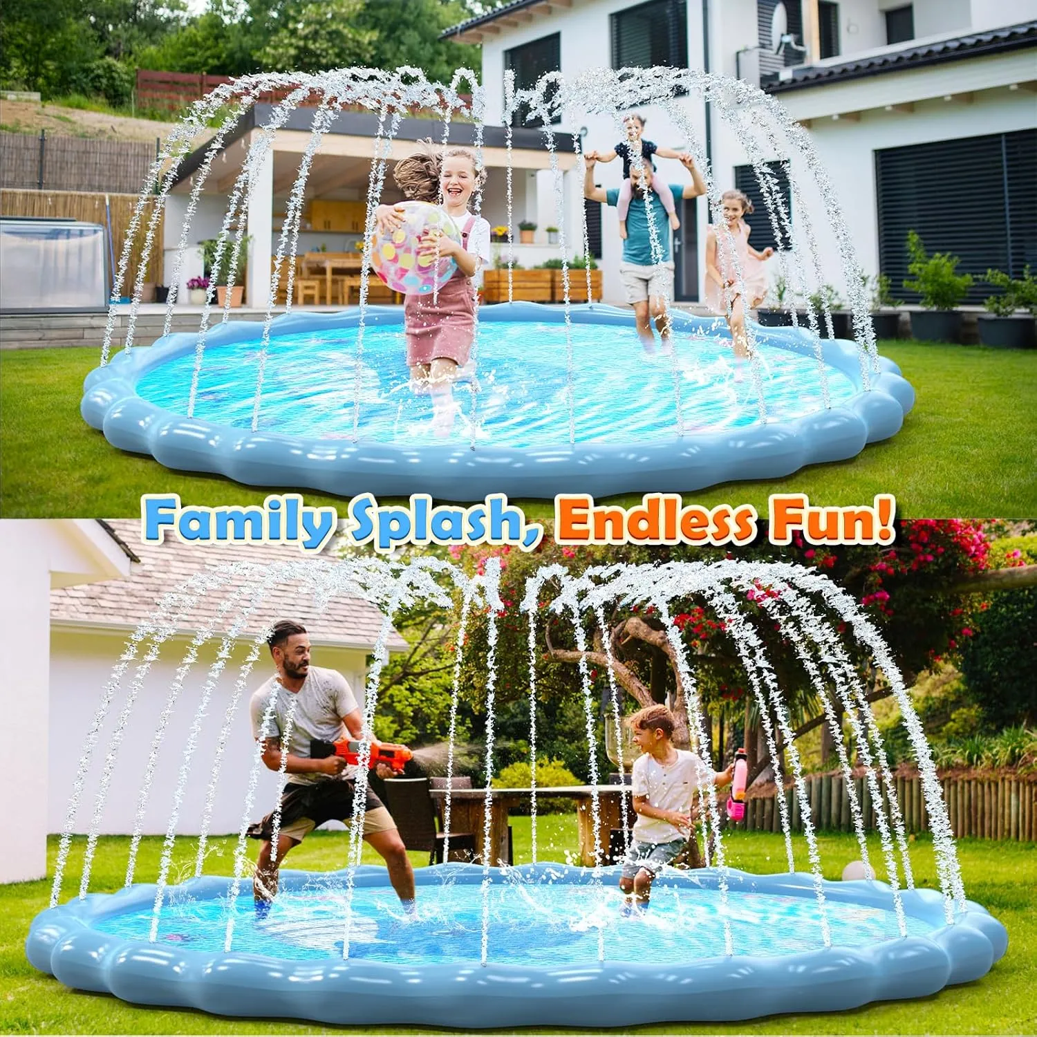 102" Splash Pad, Sprinkler & Splash Play Mat Toys for Kids Water Toys, Inflatable Wading Pool Extra Large Thicker Summer Outdoor Funny Toys for Kids & Dogs