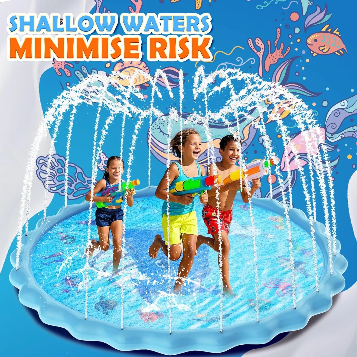 102" Splash Pad, Sprinkler & Splash Play Mat Toys for Kids Water Toys, Inflatable Wading Pool Extra Large Thicker Summer Outdoor Funny Toys for Kids & Dogs