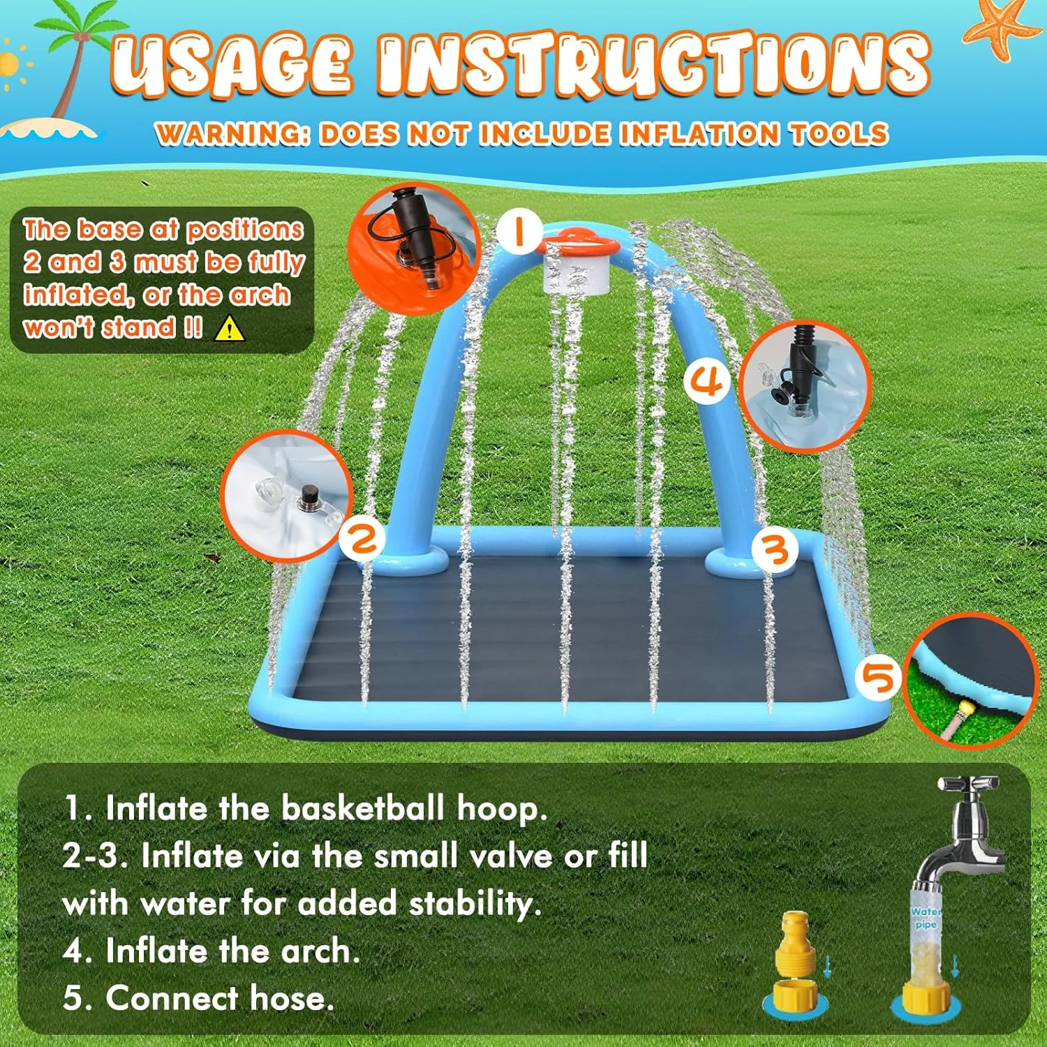 102x87'' Splash Pad with Ball, Basketball Hoop & Arch, Outdoor Water Mat for Kids, Dogs & Adults, Non-Slip Thickened Sprinkler Pad for Backyard Summer Fun