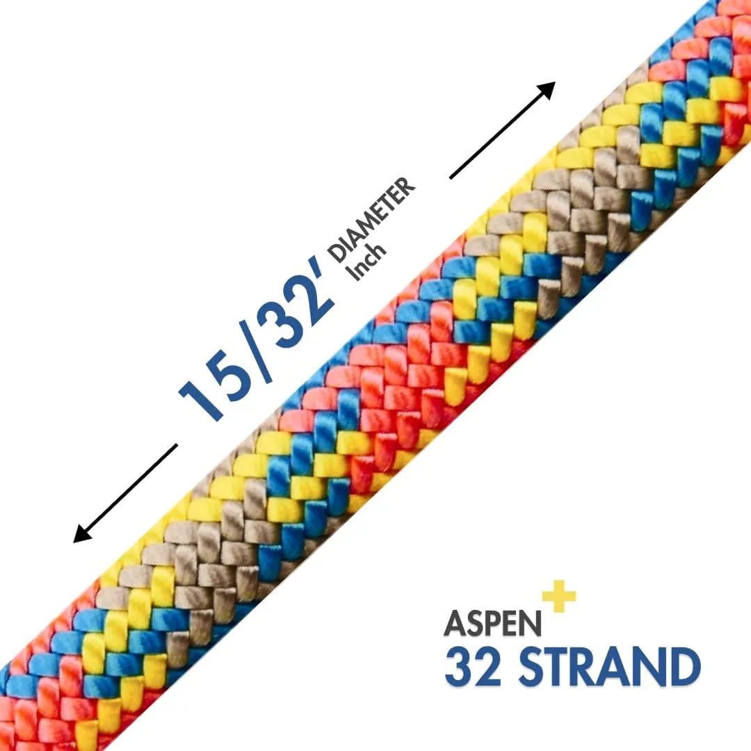 11.7mm Aspen Kernmantle Static 32 Strand Arborist Climbing Rope for Single Rope Technique (Plain, 150ft)