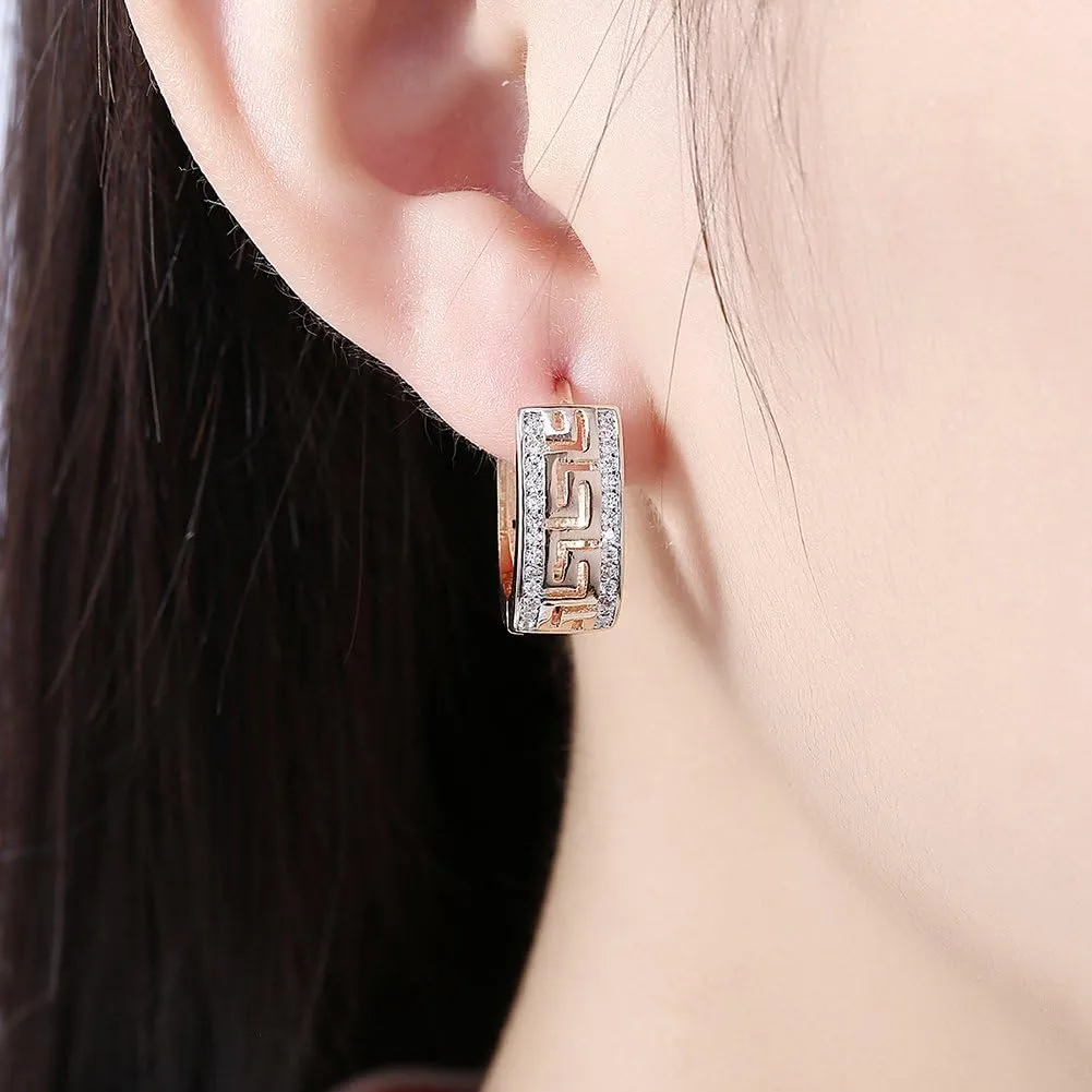 14K Gold Plated Cubic Zirconia Hoop Earrings,Three Row Diamon | Arrows | Double Row of Diamonds Huggie Earrings for Women