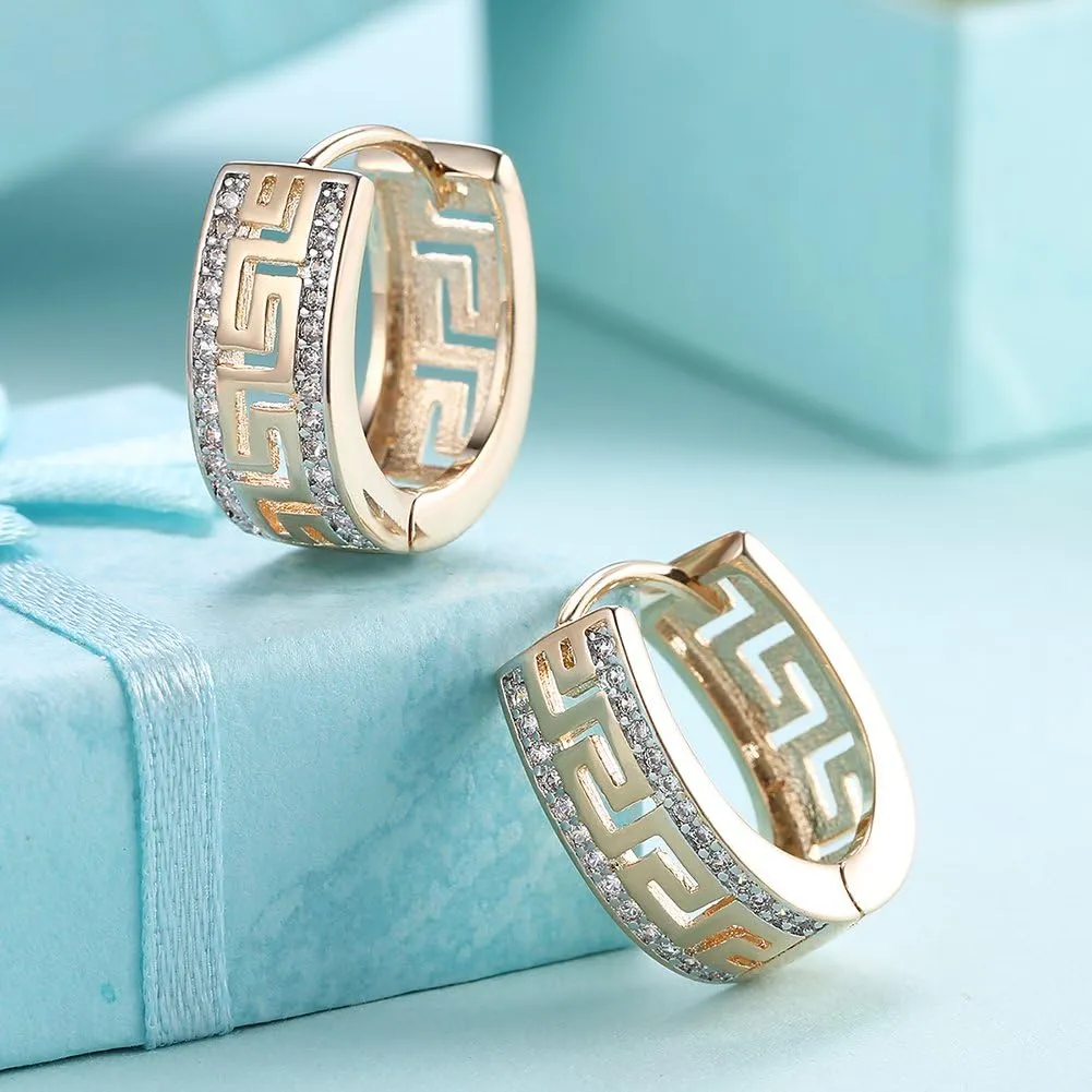 14K Gold Plated Cubic Zirconia Hoop Earrings,Three Row Diamon | Arrows | Double Row of Diamonds Huggie Earrings for Women