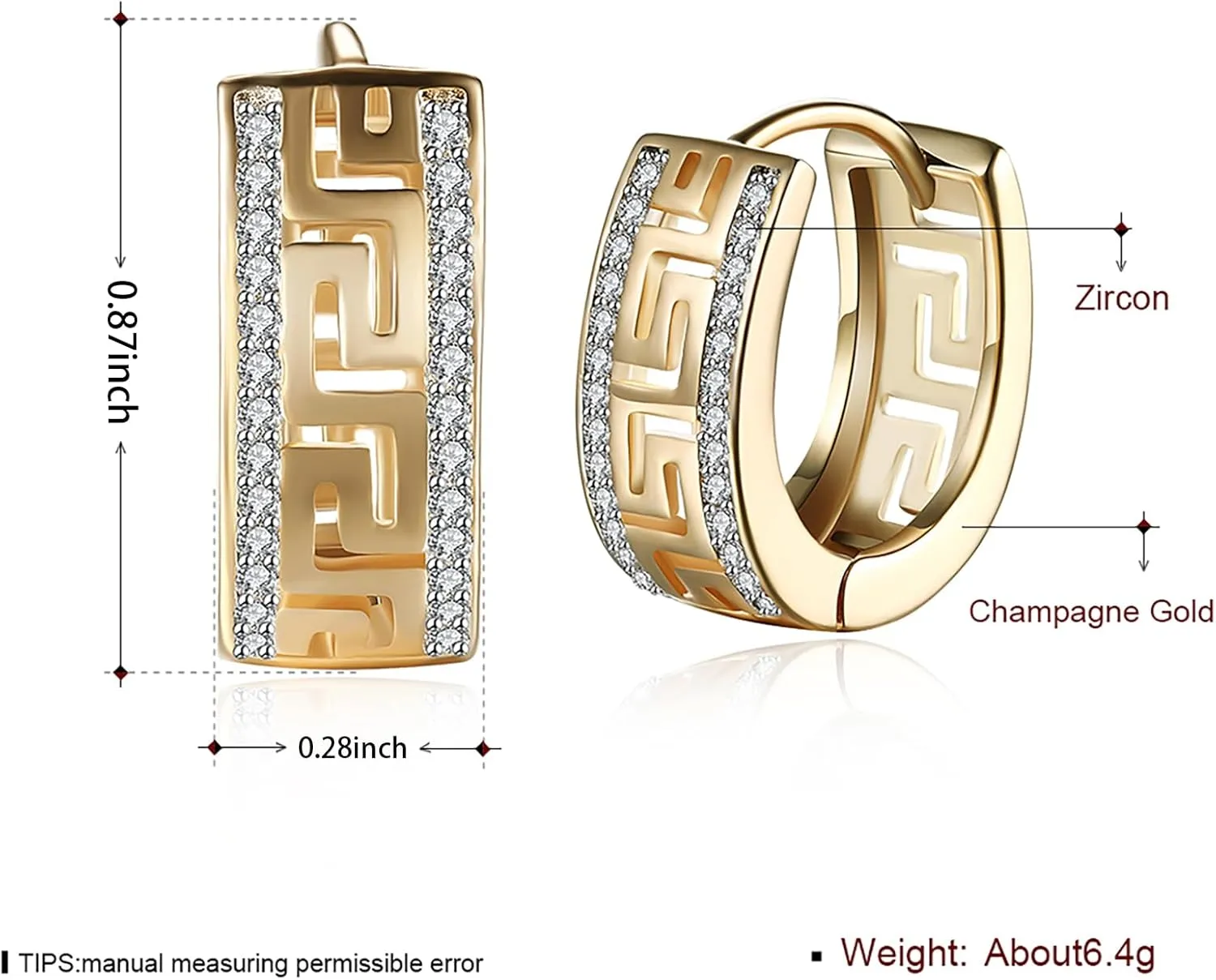 14K Gold Plated Cubic Zirconia Hoop Earrings,Three Row Diamon | Arrows | Double Row of Diamonds Huggie Earrings for Women