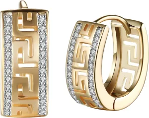 14K Gold Plated Cubic Zirconia Hoop Earrings,Three Row Diamon | Arrows | Double Row of Diamonds Huggie Earrings for Women