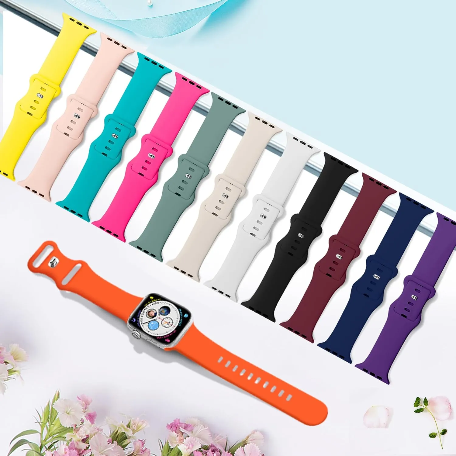 15 Pack Sport Bands with Storage Case Compatible for Apple Watch Band 38mm 40mm 41mm 42 mm 44mm 45mm 46mm 49mm Women Men, Silicone Strap Organizer for iWatch Bands Series 10 9 8 7 6 SE 5 4 3 2 1 Ultra