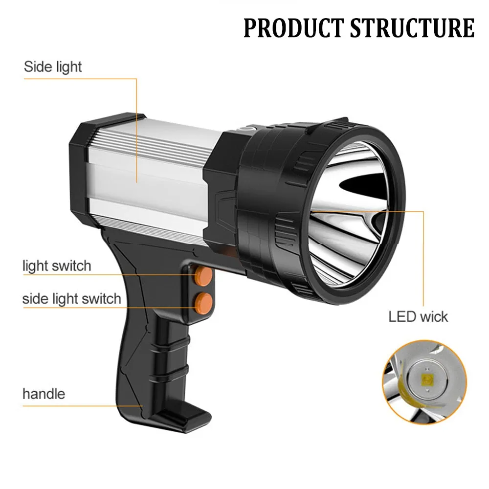 150000lm LED Handheld Spotlight Searchlight Torch USB Rechargeable Work Light 10000mAh Long Lasting