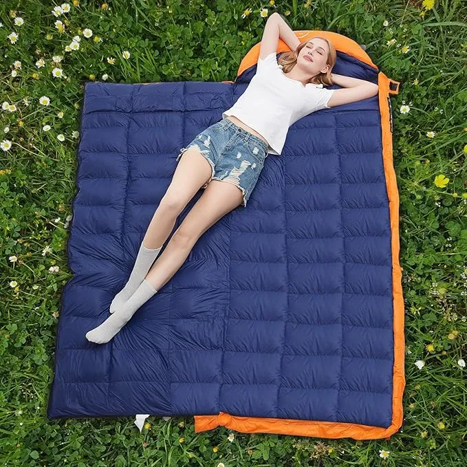 15°F 10°F Duck Down Sleeping Bag for Adults,650 Fill Power,Ultralight Wearable 4 Season Cold Weather Rectangle Sleeping Bag for Camping Hiking,Can be Used as a Down Blanket or Cloak