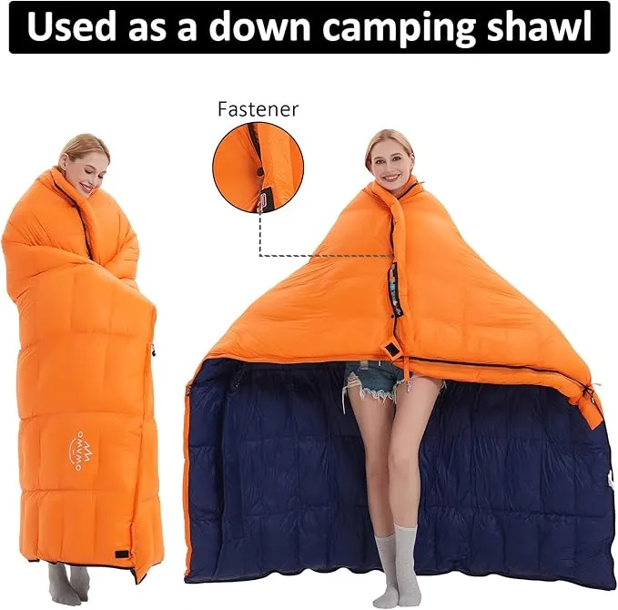 15°F 10°F Duck Down Sleeping Bag for Adults,650 Fill Power,Ultralight Wearable 4 Season Cold Weather Rectangle Sleeping Bag for Camping Hiking,Can be Used as a Down Blanket or Cloak