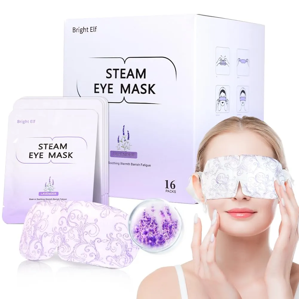16 Packs Steam Eye Mask,Self Heating Warm Compress for Dry Eyes,Heated Eye Mask for Fast Relief,Disposable Moist Heating Compress Pads for Sleeping(Lavender)