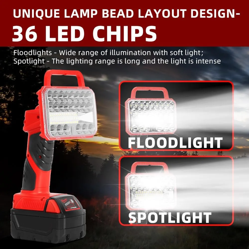 18W Work Light Compatible with Milwaukee M18 18V Lithium-Ion Batteries, 2000LM Flashlight with USB Port, Spotlight with 3 Modes & 90 Degree Pivoting Head(Battery Not Included)