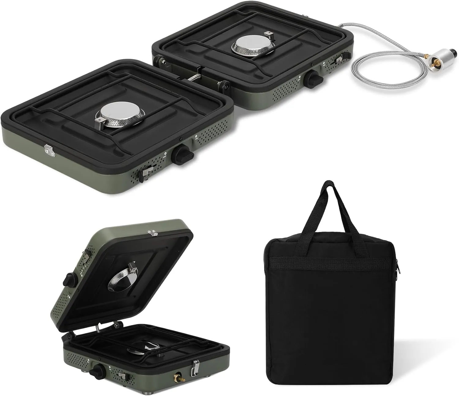 2 Burner Folding Camping Stove with Griddle, Portable Propane Camp Stove, 2 Burner Camping Stove Foldable