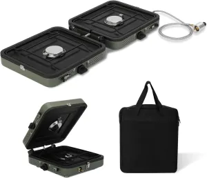 2 Burner Folding Camping Stove with Griddle, Portable Propane Camp Stove, 2 Burner Camping Stove Foldable