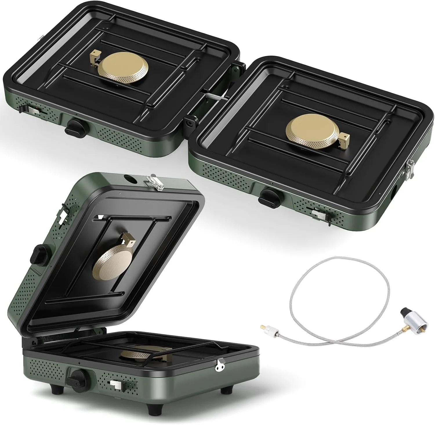 2 Burner Propane Camping Stove, 17200 BTU Portable Foldable Propane Camp Stove with for Camping, Outdoor Cooking, Folding Gas Stove with Adjustable Burners for BBQ, Tailgating
