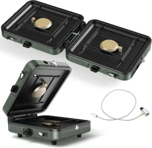 2 Burner Propane Camping Stove, 17200 BTU Portable Foldable Propane Camp Stove with for Camping, Outdoor Cooking, Folding Gas Stove with Adjustable Burners for BBQ, Tailgating