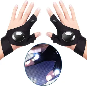 2 LED Flashlight Gloves Outdoor,Work Gloves with Light for Darkness Places, Fishing, Camping and Hiking & Tools Gifts for Handymen Men Women Boyfriend DIY Birthday Black BT001