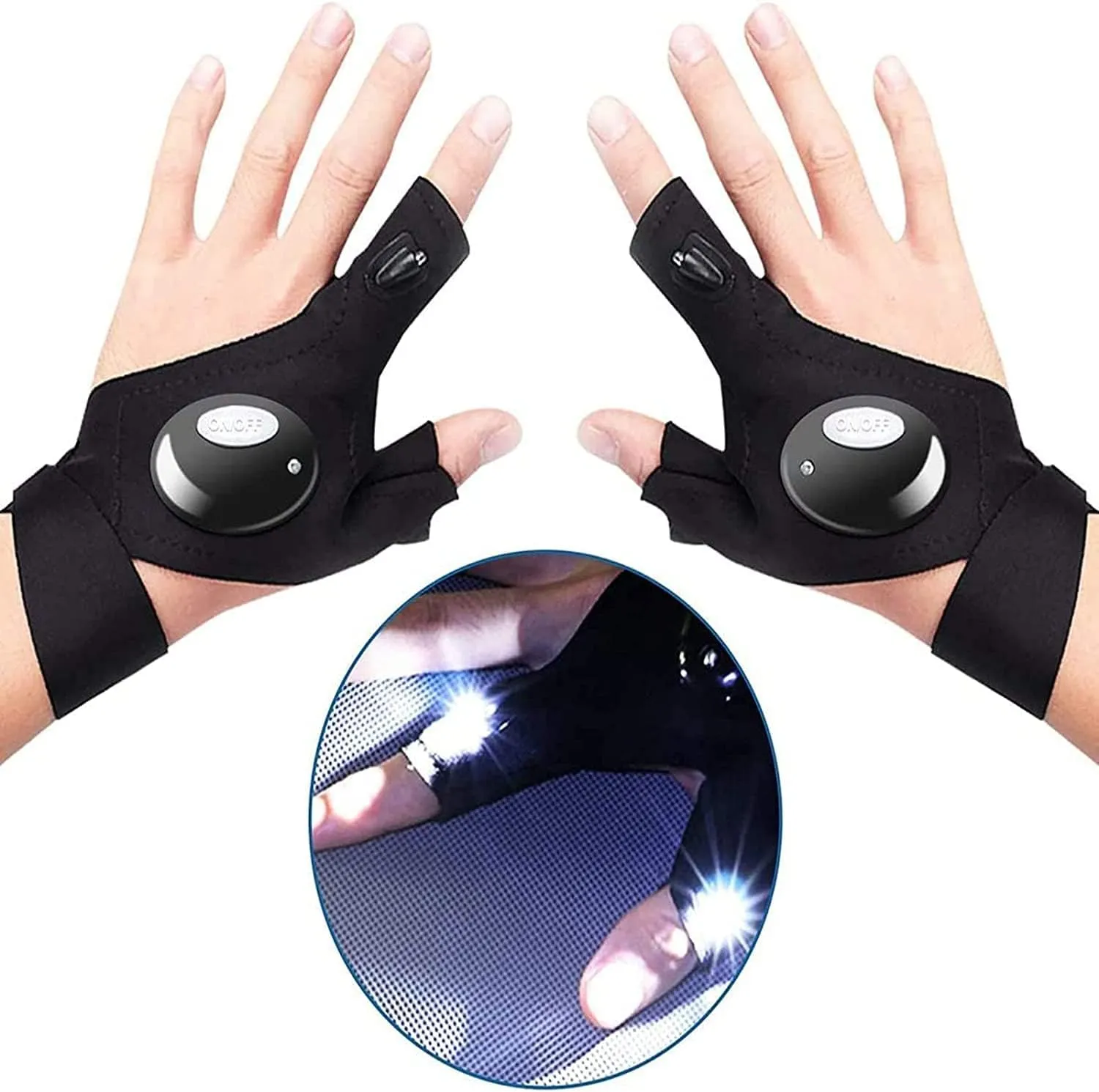 2 LED Flashlight Gloves Outdoor,Work Gloves with Light for Darkness Places, Fishing, Camping and Hiking & Tools Gifts for Handymen Men Women Boyfriend DIY Birthday Black BT001