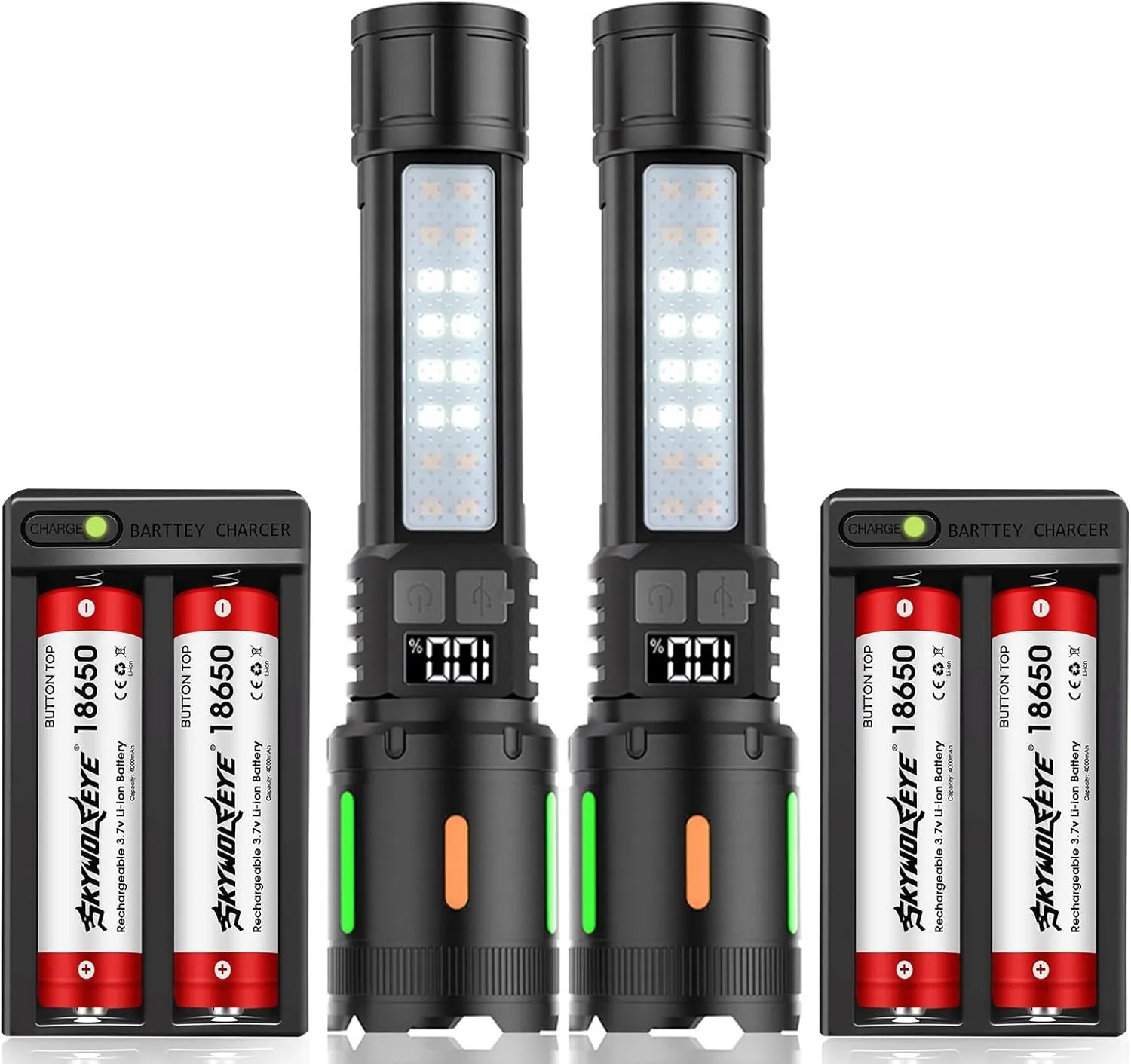 2 Pack 5 Modes LED Rechargeable Flashlights, Super Bright Zoomable Flashlight Waterproof for Kids Camping，Emergencies