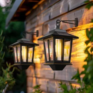 2 Pack Hanging Solar Lantern, Aluminum Outdoor Hanging Solar Lights with 4 Solar Panels, Dusk to Dawn Led Outdoor Solar Lanterns, Anti-Rust Waterproof Solar Wall Lanterns with Hooks, 3000K Warm White