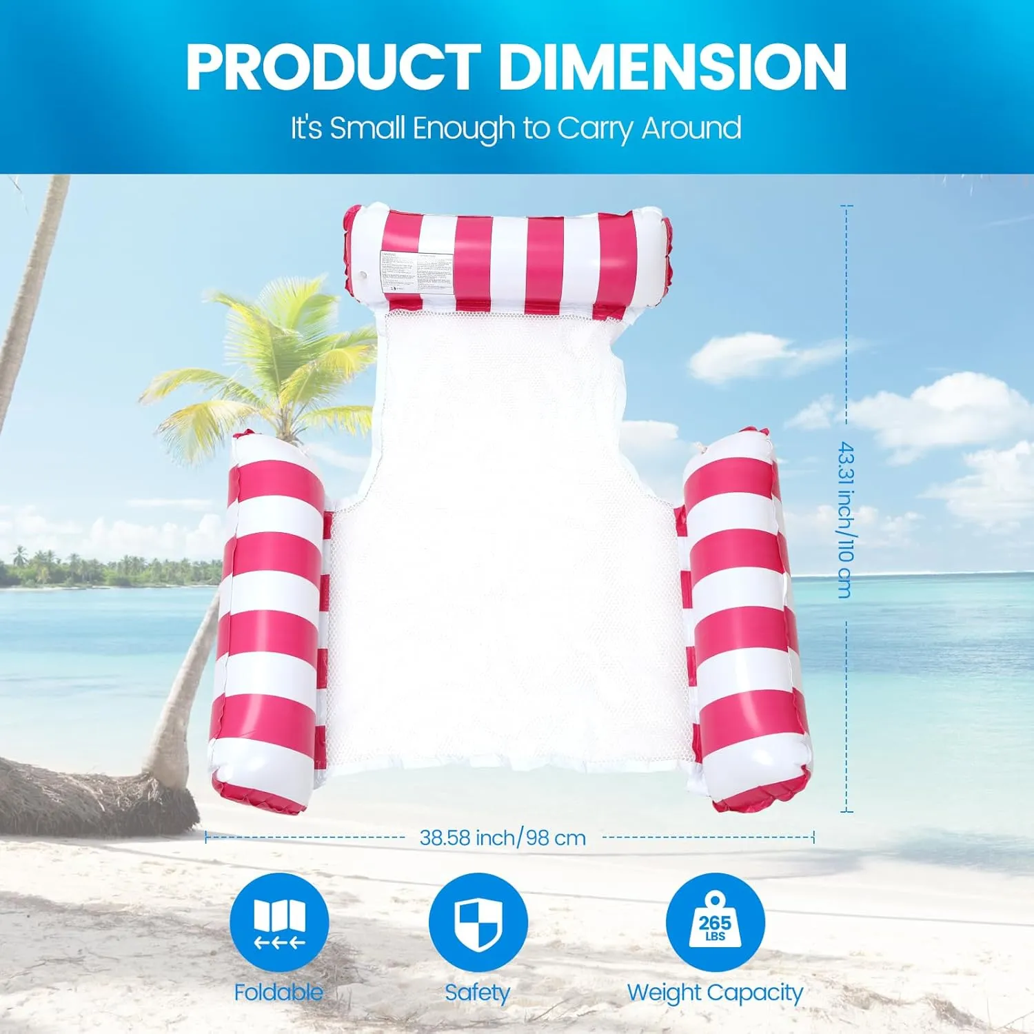 2 Pack Inflatable Pool Floats 4-in-1 Pool Hammock with Bottom Mesh 3 Tubes Inflatable Hammock for Adults,Portable Floating Chair Bed for Travel, Swimming Pool Hot Tub