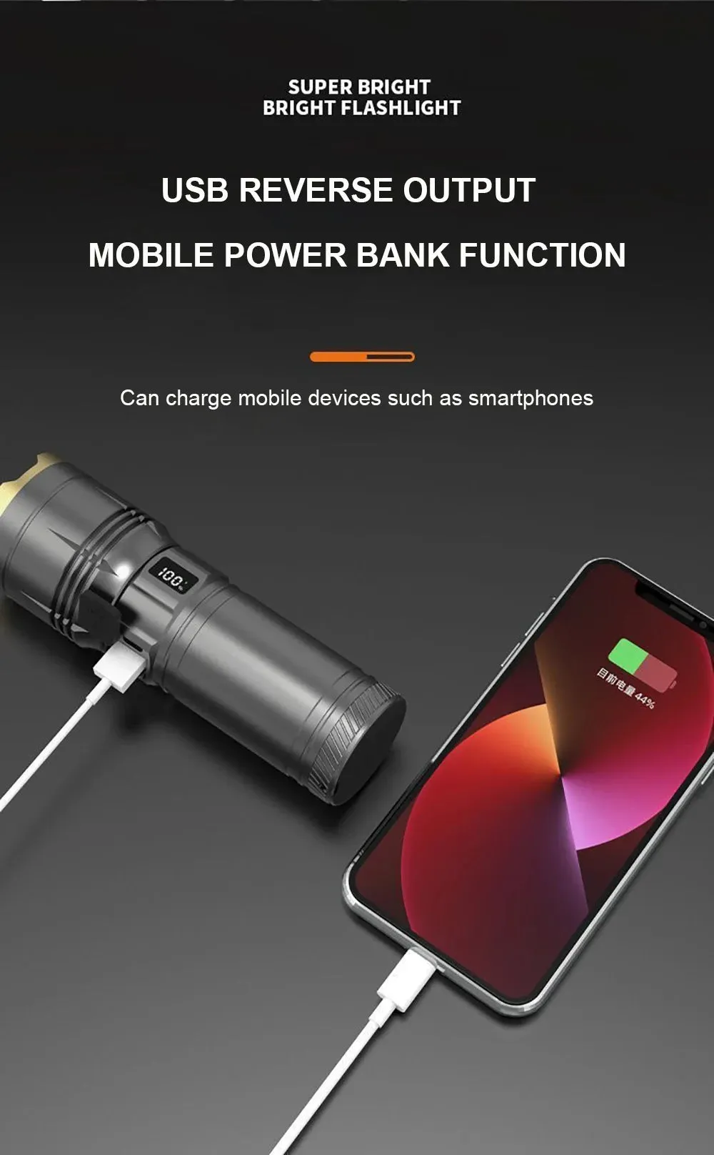 2025 Latest 3000 Watt Dual Light Source White and Yellow Laser Super Bright Flashlight Tactical Aluminum Flashlight Emergency Spotlight