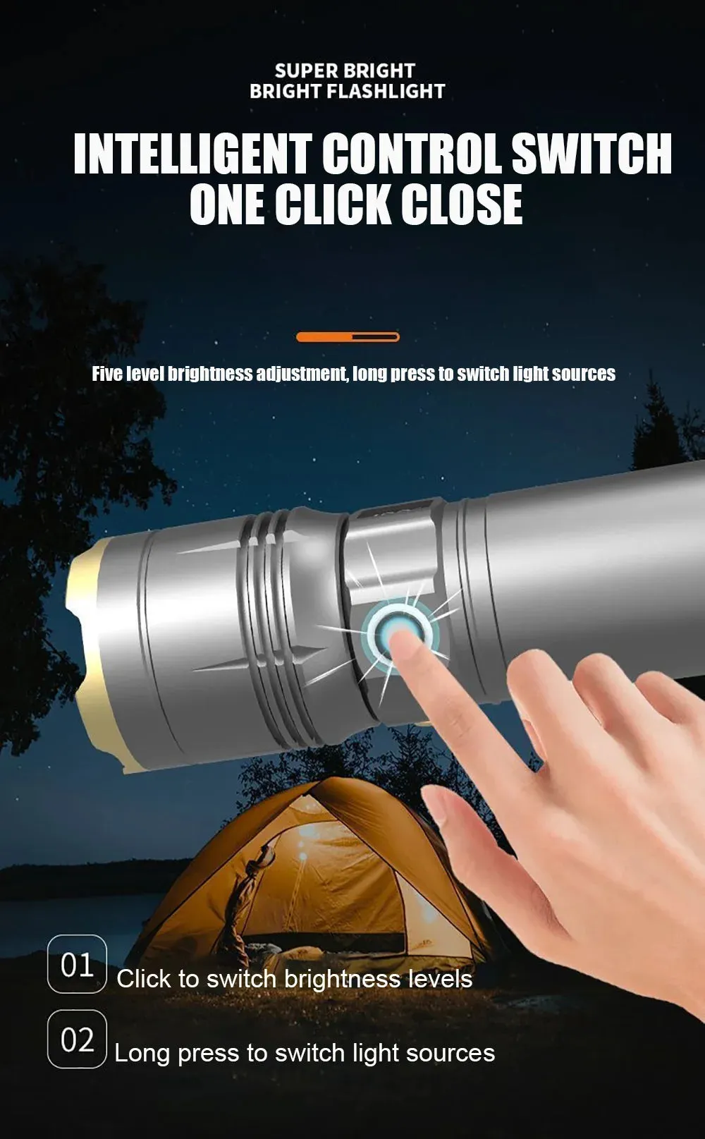2025 Latest 3000 Watt Dual Light Source White and Yellow Laser Super Bright Flashlight Tactical Aluminum Flashlight Emergency Spotlight