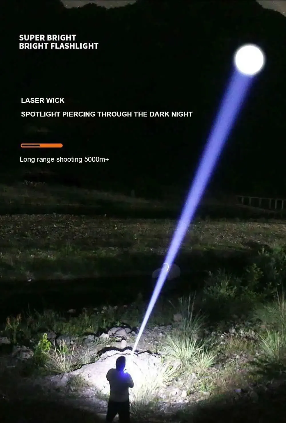2025 Latest 3000 Watt Dual Light Source White and Yellow Laser Super Bright Flashlight Tactical Aluminum Flashlight Emergency Spotlight
