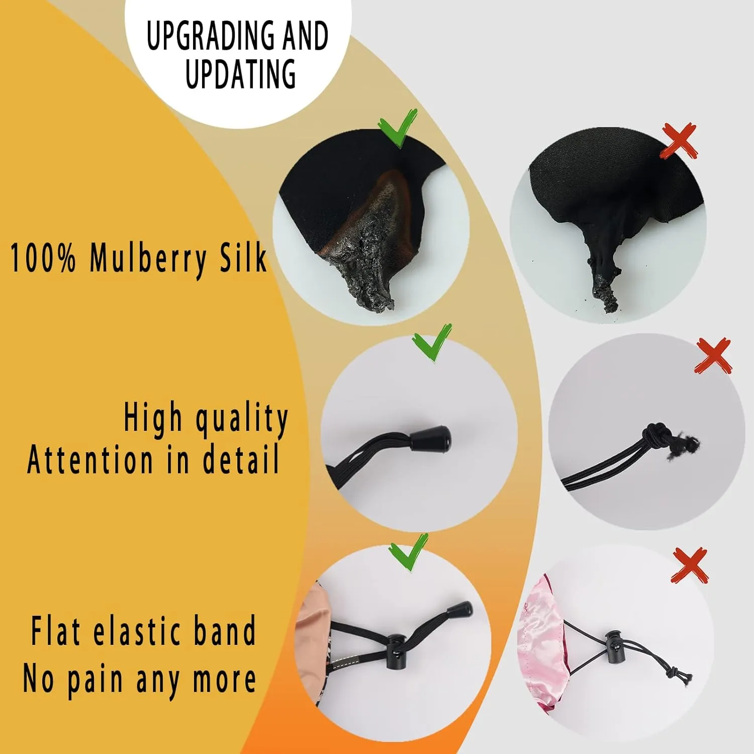 22 Momme 100% Mulberry Silk Bonnet Hair Wrap for Sleeping, Adjustable Silk Scrunchies Sleep Cap for Women Men Hair Care, Head Scarf Night Caps with Elastic Stay On Head, 1Pc(Purple,Black)