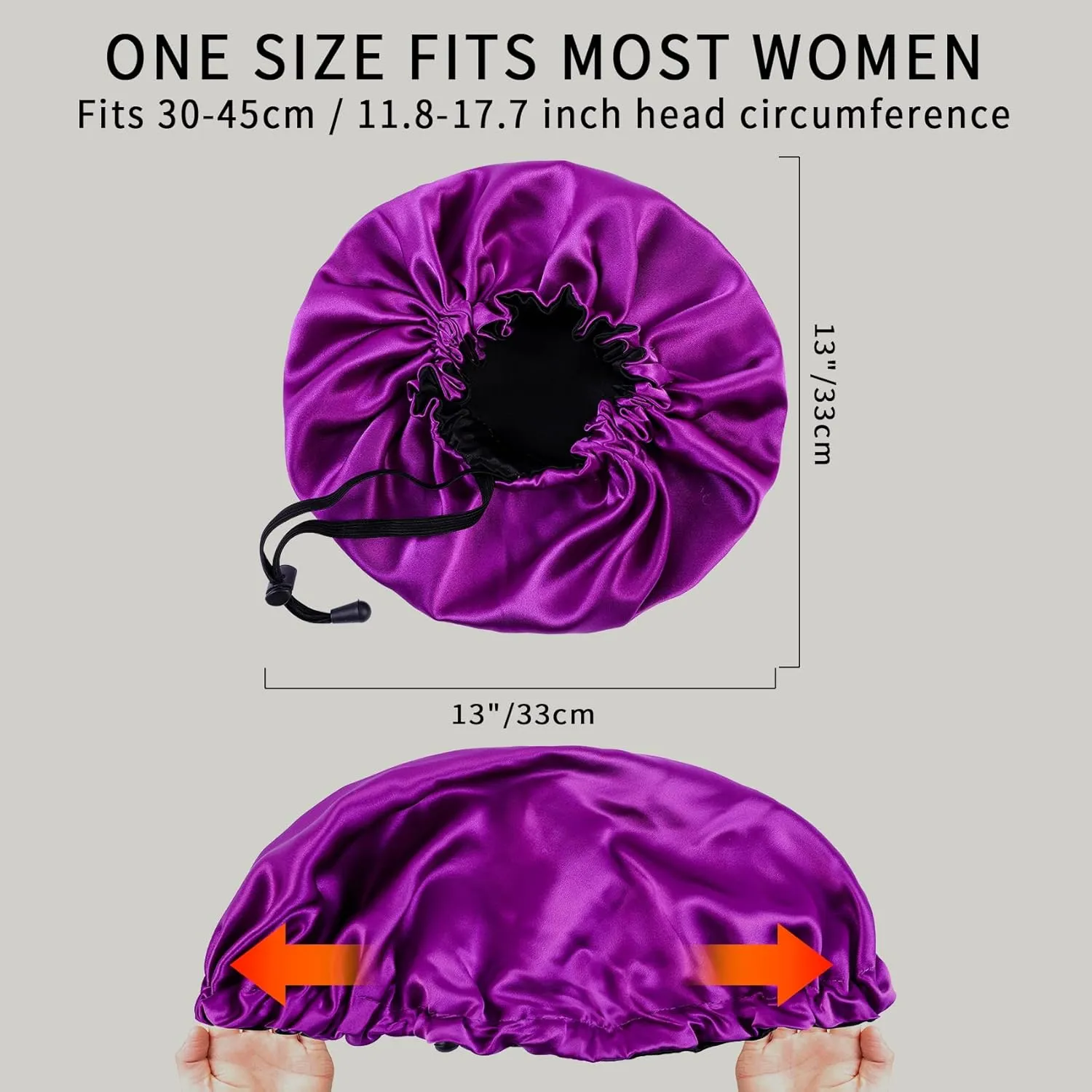22 Momme 100% Mulberry Silk Bonnet Hair Wrap for Sleeping, Adjustable Silk Scrunchies Sleep Cap for Women Men Hair Care, Head Scarf Night Caps with Elastic Stay On Head, 1Pc(Purple,Black)
