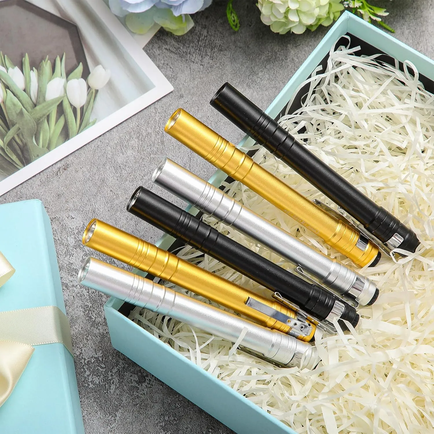 24 Pack Mini Pen Flashlights Bulk LED Pen Lights Aluminum Pocket Flashlights with Clips Small Handheld Torches Gifts for Nurses Camping Hiking Emergency Outdoor (Black,Silver,Yellow)