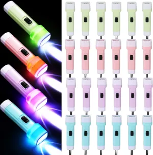 24 Pcs Mini Flashlight Bulk Small Multicolor LED Flashlights with Lanyard Portable Torches Lightweight Handheld Torches for Night Party Favors Gift Camping Hiking Home(Macaron Style)