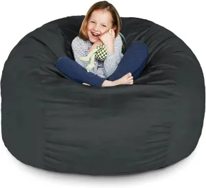 3 Ft Black Color Giant Bean Bag Chair with Filler Included | Comfortable, Ultra-Soft & Long-Lasting, Durable Double Stitching Removable Zipper Closure Cover