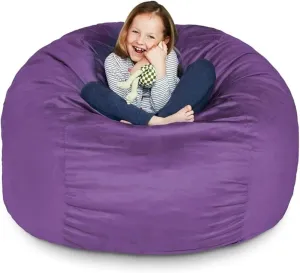 3 Ft Purple Color Giant Bean Bag Chair with Filler Included | Comfortable, Ultra-Soft & Long-Lasting, Durable Double Stitching Removable Zipper Closure Cover