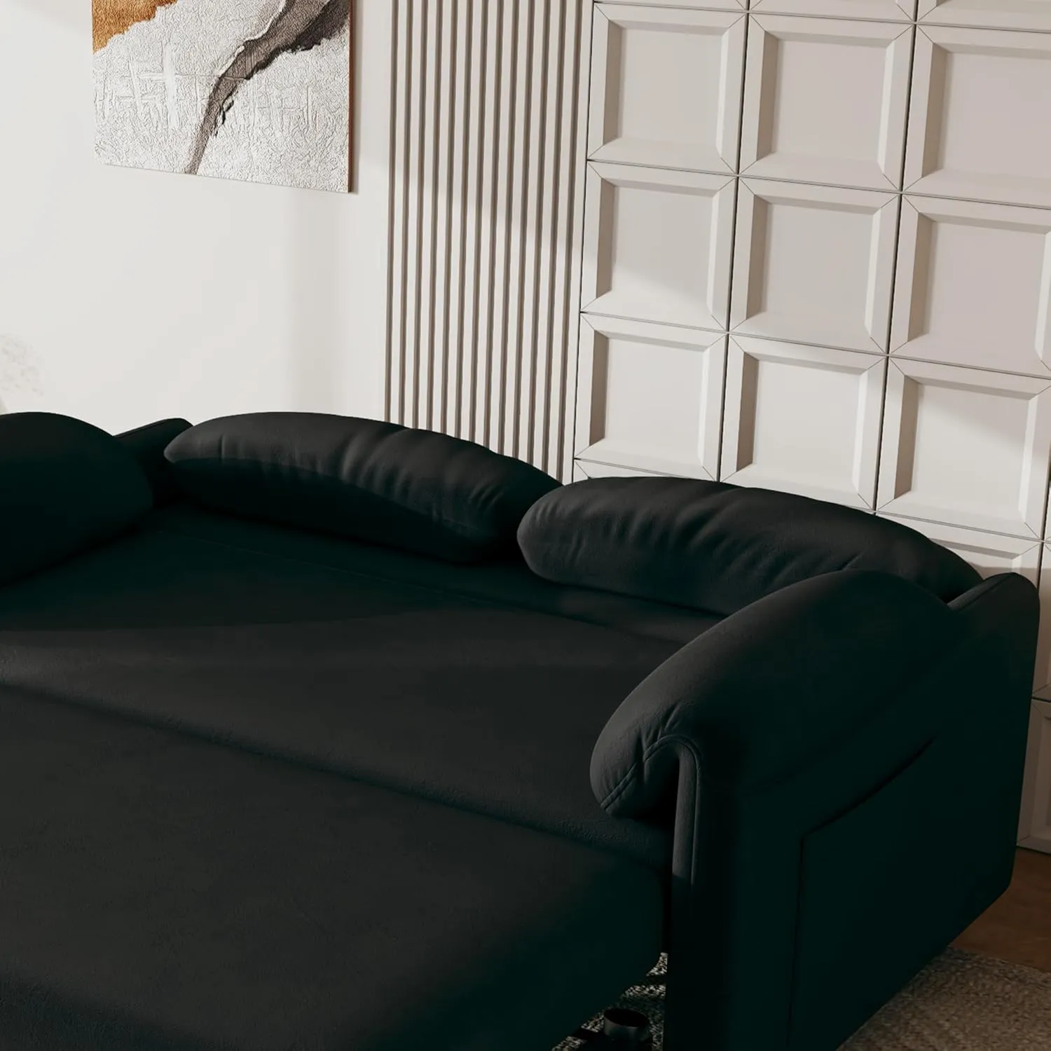 3 in 1 Convertible Sleeper Sofabed W/Pillow-top Armrests, Functional Loveseat Sofa Living Room Chaise Lounge Daybed Convertible Sofabed with Pull Out Sleeper Couch Bed ,Reclining Backrest and Pockets