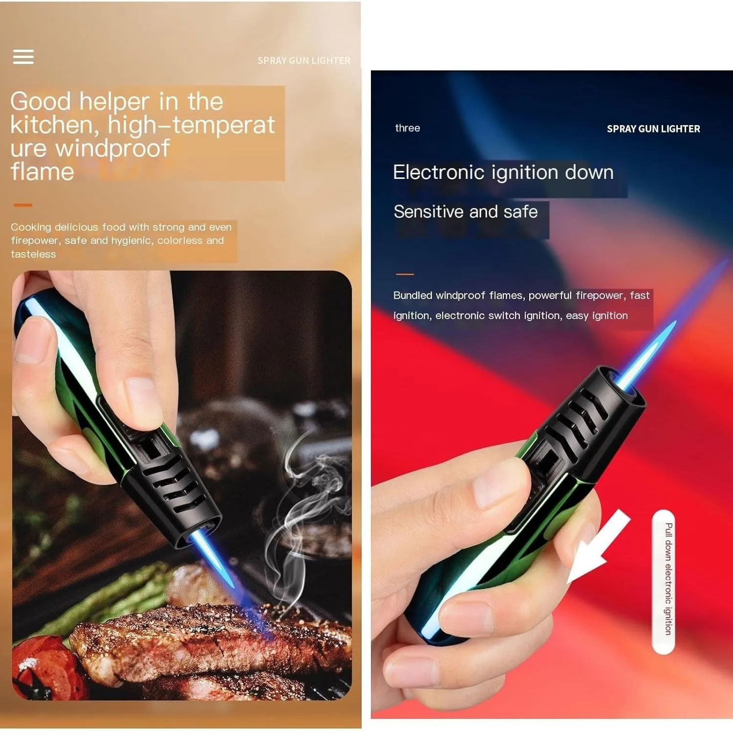 3 Pack Windproof Direct Injection Lighter - Adjustable Flame/Refillable Fuel【Butane Not Included】 for Candles Grill BBQ Fireplaces Camping (Color : Green Silver White)