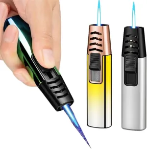 3 Pack Windproof Direct Injection Lighter - Adjustable Flame/Refillable Fuel【Butane Not Included】 for Candles Grill BBQ Fireplaces Camping (Color : Green Silver White)
