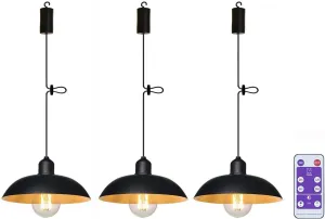 3X Battery Operated Outdoor Chandelier for Gazebo Pendant Light Industrial Hanging Lamp with Remote Decorative Lights Lantern Indoor Powered by 4*AA Batteries for Porch Pavilion Camping