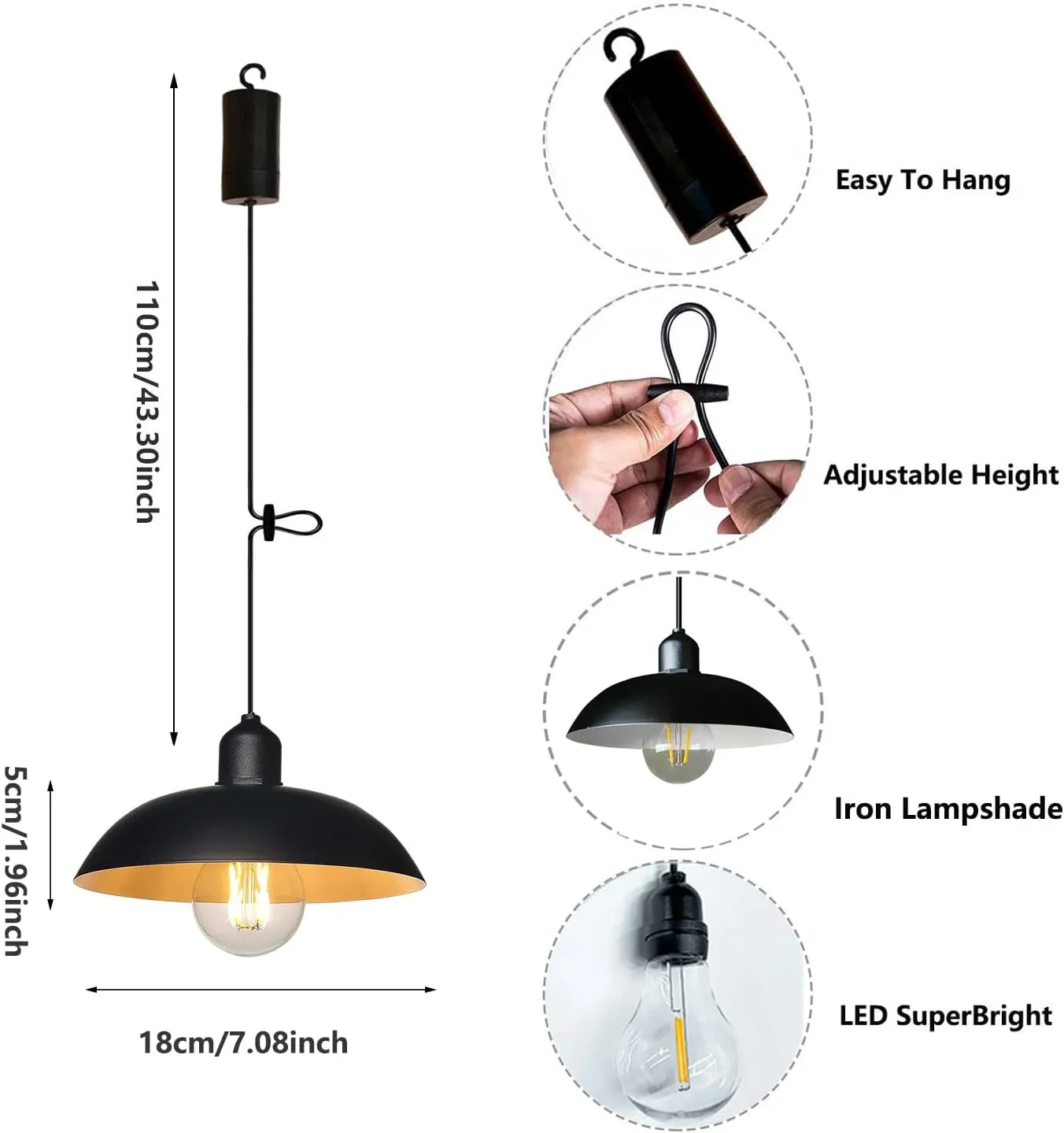 3X Battery Operated Outdoor Chandelier for Gazebo Pendant Light Industrial Hanging Lamp with Remote Decorative Lights Lantern Indoor Powered by 4*AA Batteries for Porch Pavilion Camping
