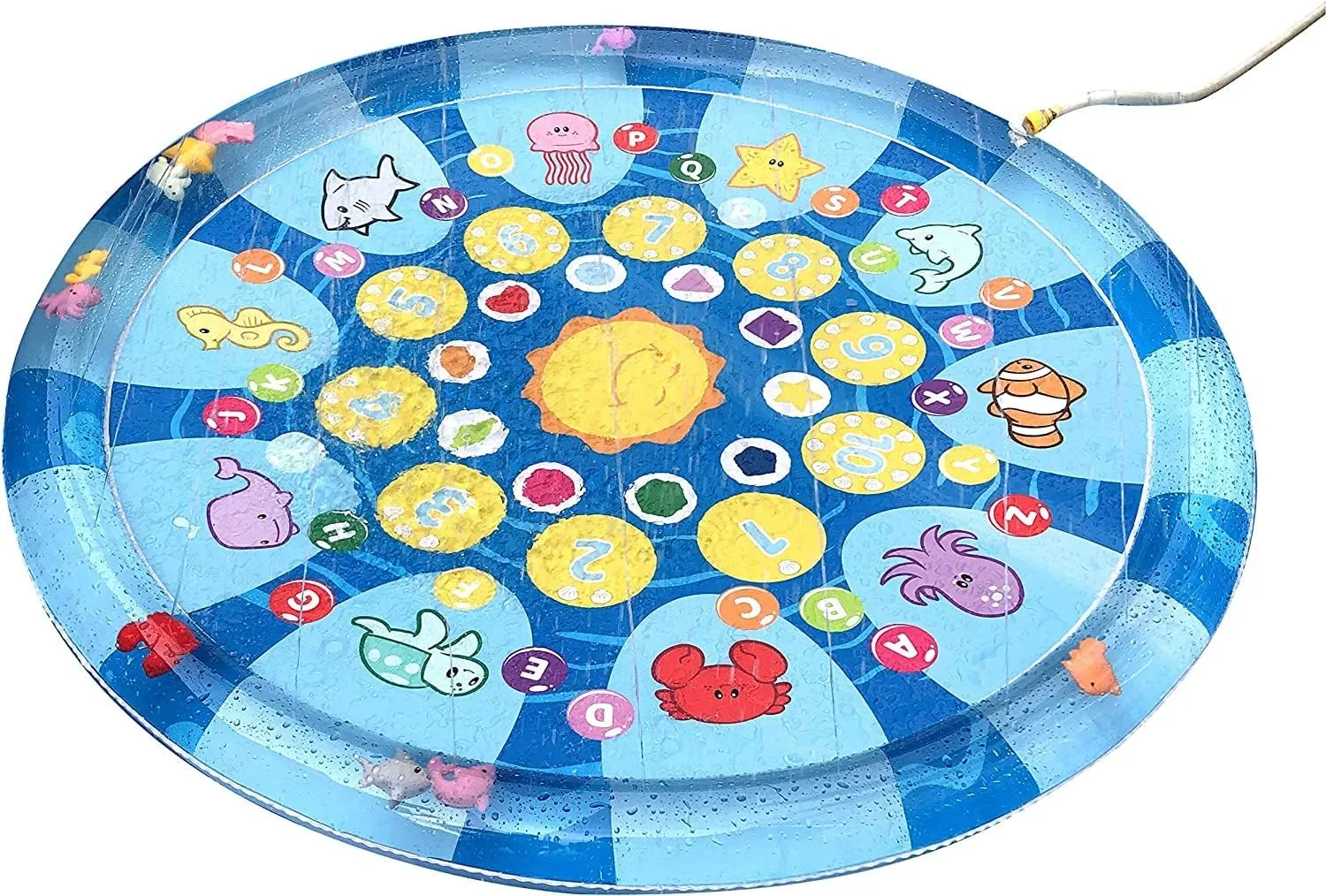 4 in 1 Splish Splash Learning Pad – Outdoor 60” Sprinkler Water Toy for Toddlers and Kids | USA Patented Swimming Ocean Animals | Inflatable Pool with Matching and Learning Games