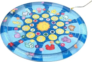 4 in 1 Splish Splash Learning Pad – Outdoor 60” Sprinkler Water Toy for Toddlers and Kids | USA Patented Swimming Ocean Animals | Inflatable Pool with Matching and Learning Games