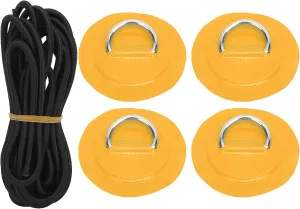 4 Pcs D Patch Elastic Rope Set with 3.6m Bungee Cord, Stainless Steel D Pad for Inflatable Boats, Rafts, Dinghies, to Install