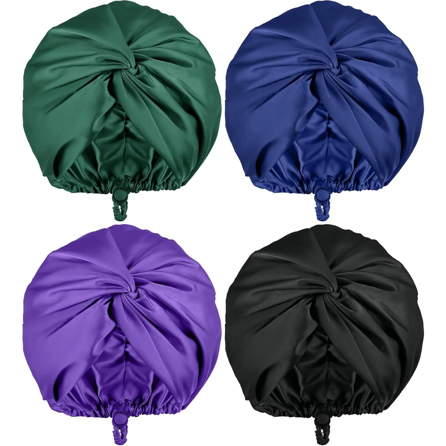 4 Pcs Silk Satin Bonnet for Sleeping Double Layer Hair Wrap Night Sleep Cap Turban for Women Gift Long Curly Straight Hair(Dark Color)