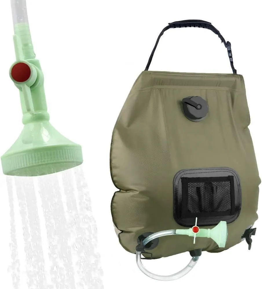 5 gallons/20L Solar Camping Shower Bag, Portable Showering Packet with Removable Hose and On-Off Switchable, Leak-Proof Design, for Camping Traveling Hiking Beach Swimming