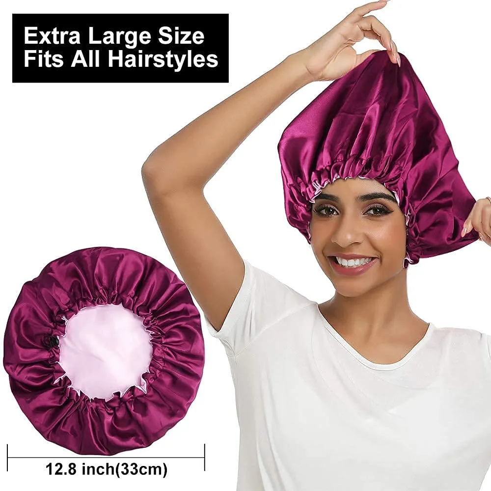 5pcs Satin Silk Hair Bonnet for Sleeping Women, Sleep Bonnets for Women, Silky Double Layer Adjustable Sleep Cap for Curly Hair Braids