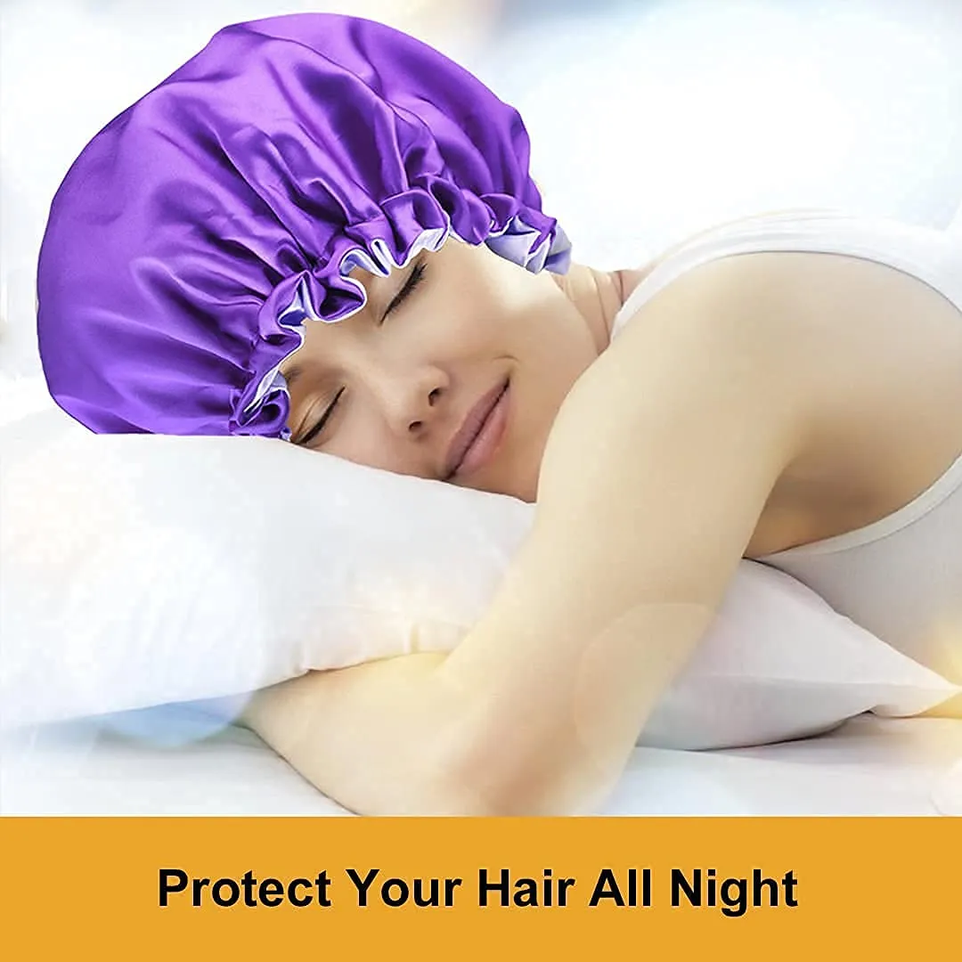 5pcs Satin Silk Hair Bonnet for Sleeping Women, Sleep Bonnets for Women, Silky Double Layer Adjustable Sleep Cap for Curly Hair Braids